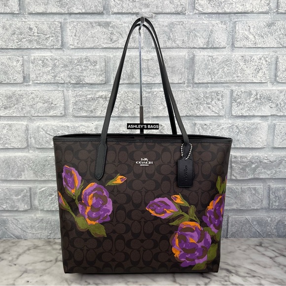 Coach Handbags - Coach City Tote In Signature Canvas With Rose Print